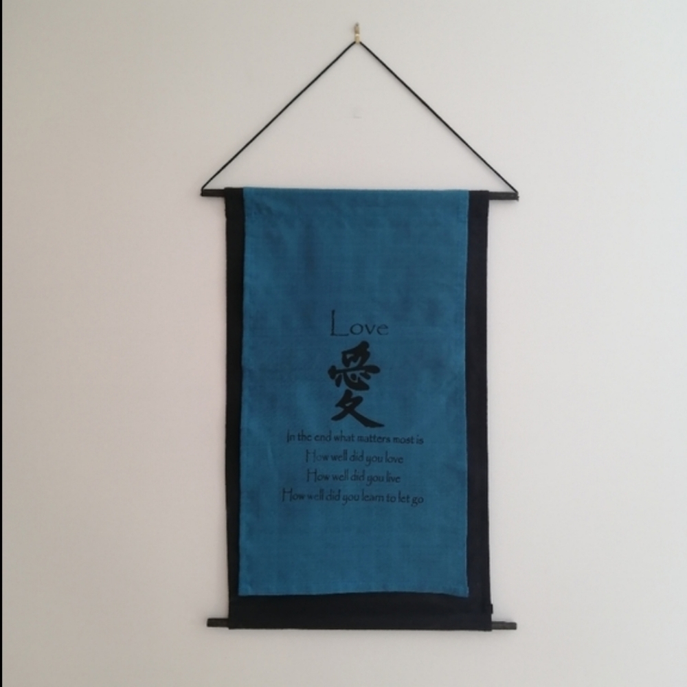Hanging Boho Wall Art "Love" Chinese Character with Motivational Quote